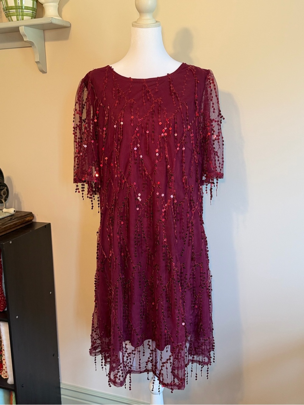Chicsoul Sequined Burgundy Sequin Dress